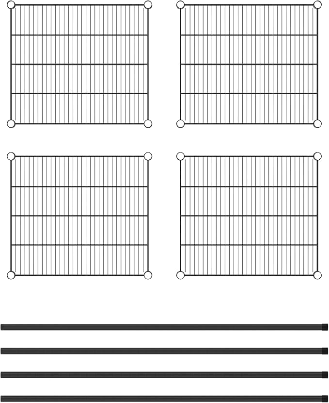 Commercial NSF Listed Black Epoxy Stationary Wire Shelving Kit 21" x 24" x 54", with 4 Shelves Perfect for Warehouse, Walk-in Refrigerator, Freezer, Grocery Store, Restaurant, Dishroom