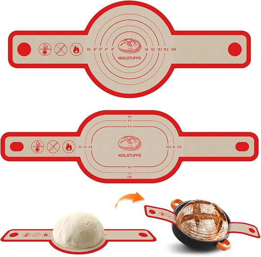 Silicone Bread Sling Oval and Round, 2Pcs Non-Stick Reusable Bread Sling, Sourdough Tools & Dutch Oven Accessories, Red