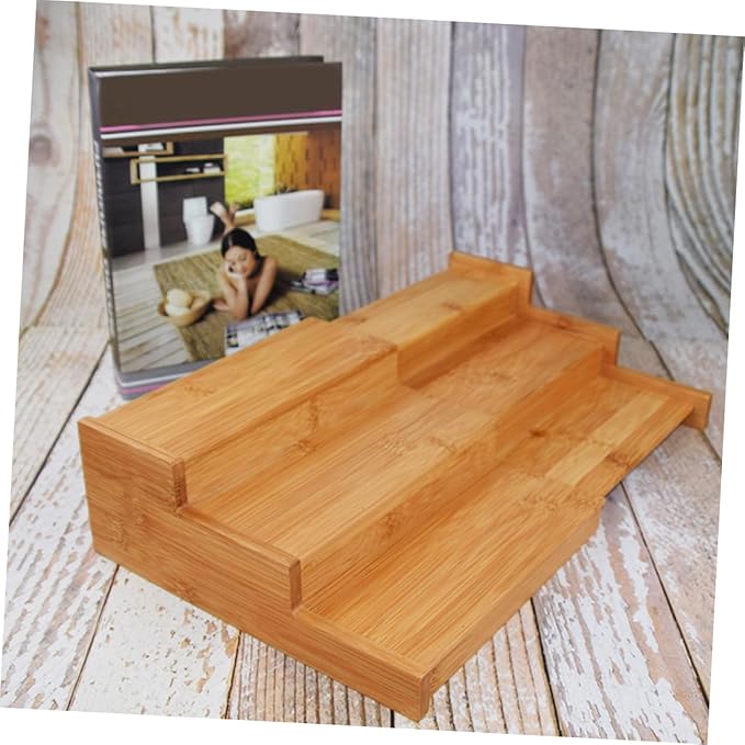 Expandable Bamboo Spice Rack 3-Tier Kitchen Condiment Organizer Space Saving Countertop Seasoning Storage Shelf for Jars and Bottles