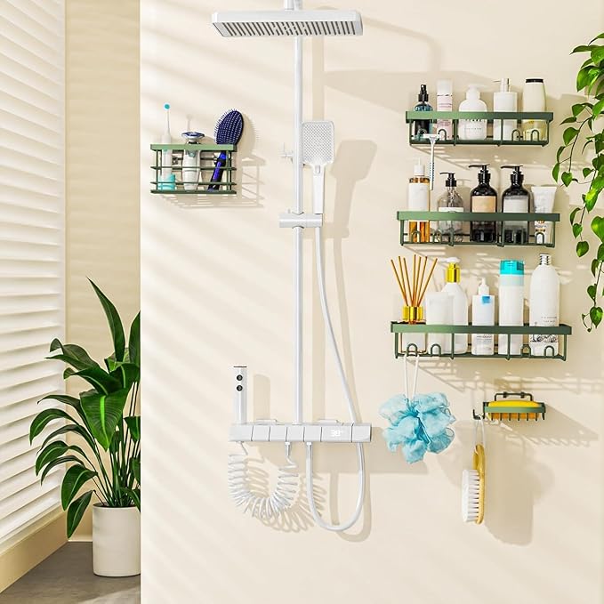 Moforoco Adhesive Shower Caddy Organizer Shelves Rack - 5 Pack Corner Bathroom Storage Organization, Home & Kitchen Decor Inside RV Accessories, Hanging First Apartment Household Camper Essentials