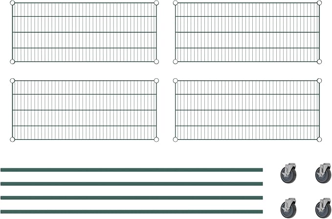 Commercial NSF Listed Green Epoxy Mobile Wire Shelving Kit 18" x 42" x 80", with 4 Shelves Perfect for Warehouse, Walk-in Refrigerator, Freezer, Grocery Store, Restaurant, Dishroom