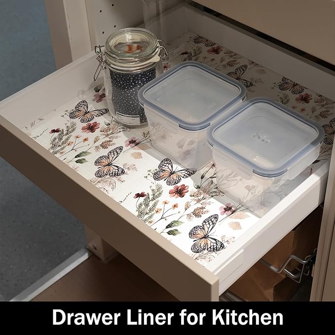 Amiitay Floral Shelf Liners 16IN x 10FT Non Adhesive and Strong Non-Slip Shelf and Drawer Liners for Kitchen Cabinet Wire Fridge, Waterproof Shelf Drawer Liner,Easy to Clean