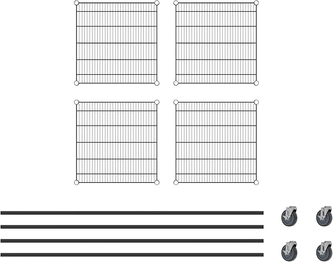 Commercial NSF Listed Black Epoxy Mobile Wire Shelving Kit 24" x 24" x 80", with 4 Shelves Perfect for Warehouse, Walk-in Refrigerator, Freezer, Grocery Store, Restaurant, Dishroom
