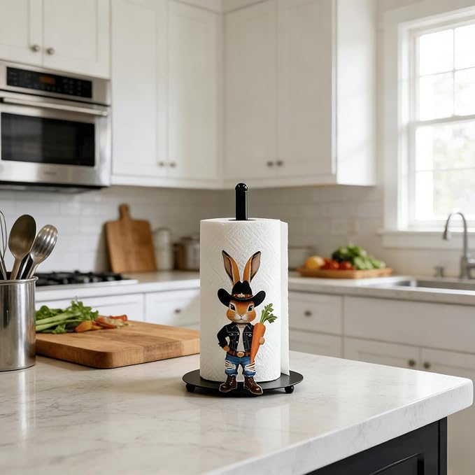Bunny Paper Towel Holder Countertop, Freestanding Paper Roll Holder,Easy One-Hand Tear Kitchen Paper Towel Stand with Weighted Base,Cute Animal Home Decor for Kitchen and Bathroom Countertop(1 Pack)