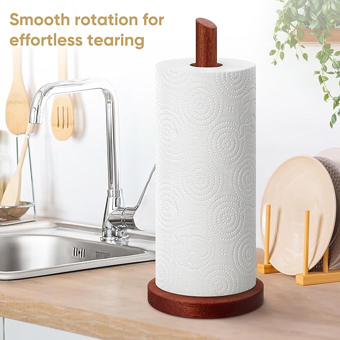 Kaishun Wooden Paper Towel Holder Countertop - Solid Ebony Paper Towel Dispenser Stand, Walnut