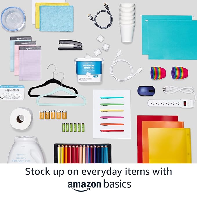 Amazon Basics 3-Shelf Adjustable, Heavy Duty Storage Shelving Unit on 2'' PP Plastic Wheel Casters, Metal Organizer Wire Rack, 23.2" L x 13.4" W x 32.75" H, Black