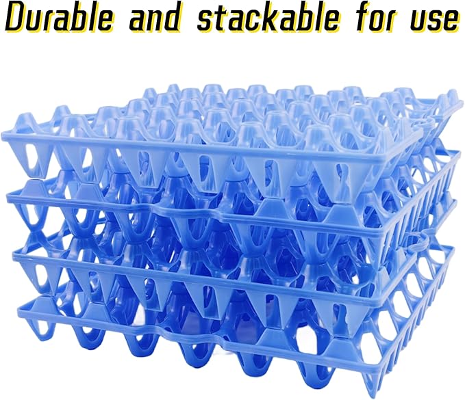 George Garden 4-Pack Blue Rectangular Plastic Egg Tray, Stackable Egg Crates, 30-Egg Capacity, Modern Style, Reusable, Dishwasher Safe