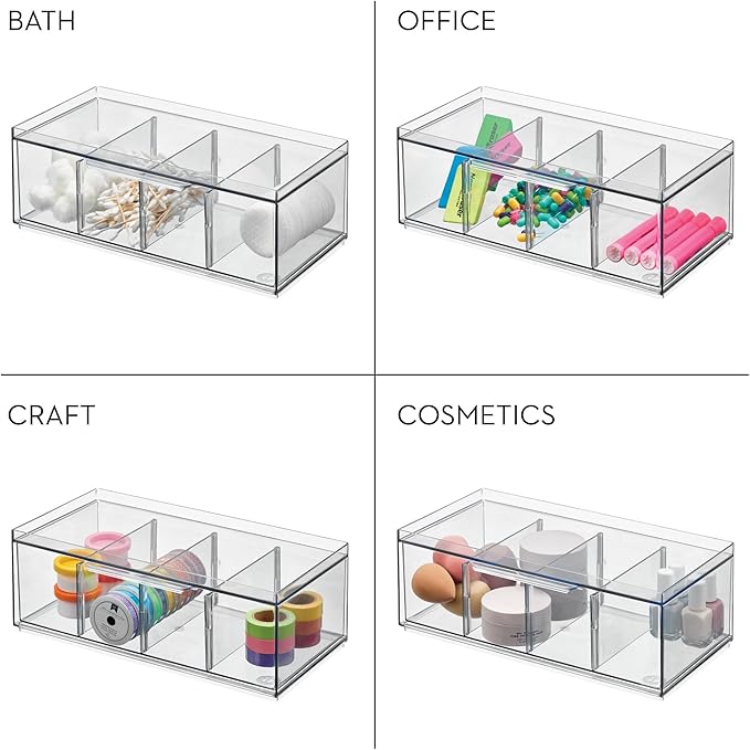 iDesign Stackable 4-Section Tea Storage Drawers - Tea Bag Organizers for Cabinet or Countertop - Set of 4 - Clear