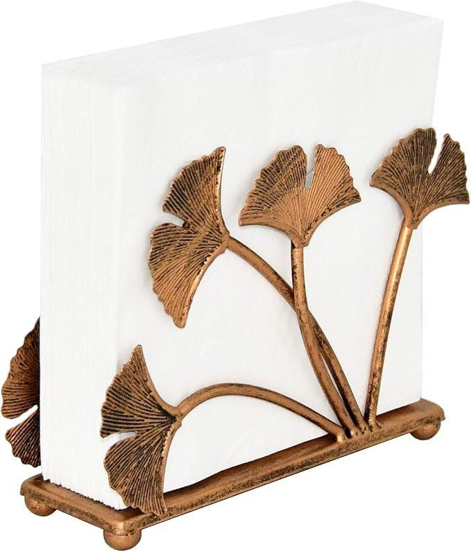 OwlGift Modern Ginkgo Leaves Design Napkin Holder for Tables, Metal Paper Napkin Storage for Kitchen, Stylish Paper Towel Dispenser, Mail Letter Sorter Rack, Document File Organizer – Bronze