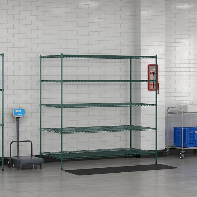 Commercial NSF Listed Green Epoxy Stationary Wire Shelving Kit 36" x 72" x 74", with 5 Shelves Perfect for Warehouse, Walk-in Refrigerator, Freezer, Grocery Store, Restaurant, Dishroom