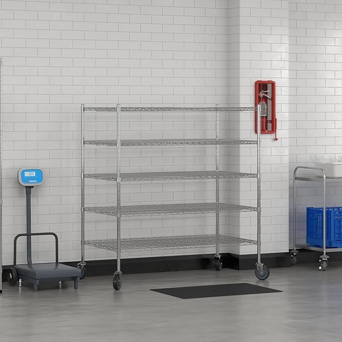 Commercial NSF Listed Chrome Mobile Wire Shelving Kit 30" x 54" x 60", with 5 Shelves Perfect for Warehouse, Walk-in Refrigerator, Freezer, Grocery Store, Restaurant, Dishroom