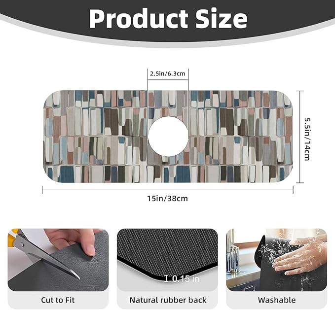 Abstract Boho Mid Century Modern Kitchen Sink Splash Guard Faucet Mat Super Absorbent Fast Drying Mat Sink Gadgets-Fast Drying Pad Sink Mat For Kitchen Bathroom (15" X 5.5" )