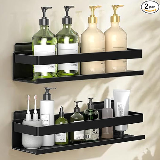 Aluminum Shower Caddy 2-Pack 11.8in, Stick-on Bathroom Rack, Thickened and Sturdy Bathroom Storage Rack Wall-Mounted, no Punching and no Drilling Installation Methods(2 Layers 11.8in)