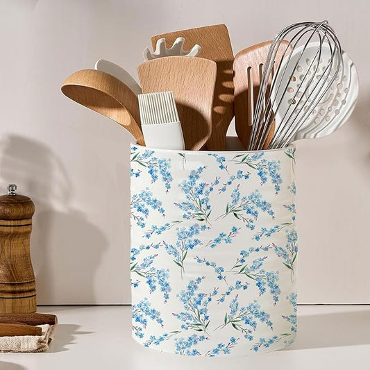 Kitchen Utensil Holder,7.2-inch Extra Large Sturdy Ceramic Cherry Floral Pattern Utensil Crock,Cooking Utensil Organizer for Kitchen Counter Decor,Storage Caddy Farmhouse Gift Blue Blossom