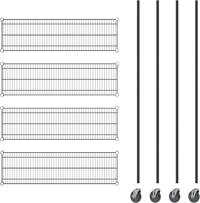 Commercial NSF Listed Black Epoxy Mobile Wire Shelving Kit 14" x 48" x 80", with 4 Shelves Perfect for Warehouse, Walk-in Refrigerator, Freezer, Grocery Store, Restaurant, Dishroom