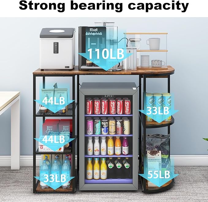 PUNCIA Mini Fridge Cabinet with Power Outlet – Coffee Bar Cabinet with Refrigerator Space and Storage Shelf Beverage Wine Cooler Stand Microwave Oven Rack for Dorm Apartment or Dorm Use
