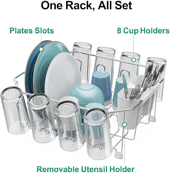 GSlife Small in Sink Dish Drying Rack - Stainless Steel Compact Dish Drainer for RV Kitchen Apartment Sink, Rust Resistant Inside Sink Rack, 11.6" W x 13.4" L, Silver