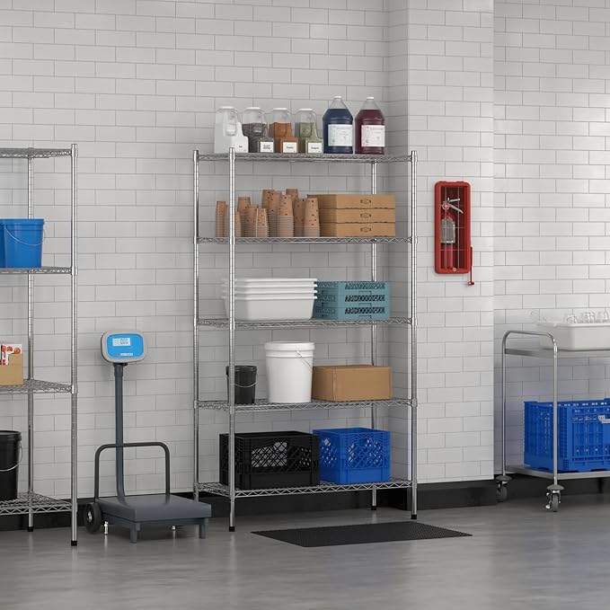 Commercial NSF Listed Chrome Stationary Wire Shelving Kit 18" x 42" x 74", with 5 Shelves Perfect for Warehouse, Walk-in Refrigerator, Freezer, Grocery Store, Restaurant, Dishroom