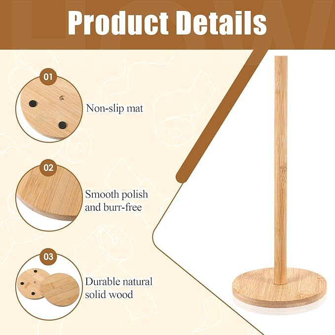 SHENLIU 4Pcs Wood Paper Towel Holder Stand, Kitchen Paper Hanger Rack Bathroom Towel Roll Stand Organizer Non-Slip Countertop Standing Papers Roll Holder for Kitchen Bathroom Countertop