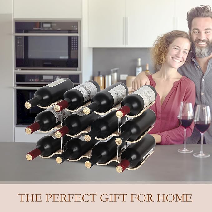 12 Bottles Wine Racks Countertop for Shelf, 3-Tier Wooden Wine Bottle Holder Stand, freestanding Wine Storage for Inside Cabinet Organizer for Home Décor, Bar and Pantry