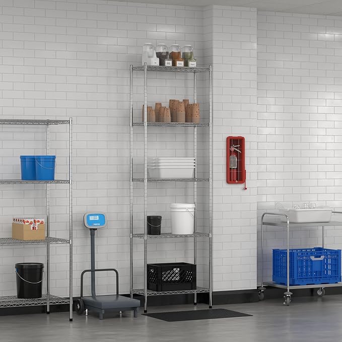 Commercial NSF Listed Chrome Stationary Wire Shelving Kit 14" x 30" x 96", with 5 Shelves Perfect for Warehouse, Walk-in Refrigerator, Freezer, Grocery Store, Restaurant, Dishroom
