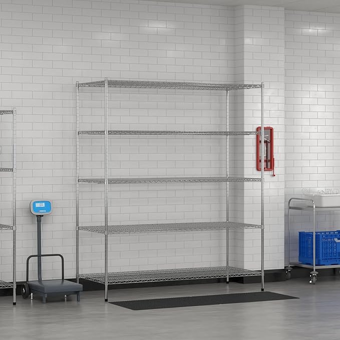 Commercial NSF Listed Chrome Stationary Wire Shelving Kit 30" x 72" x 86", with 5 Shelves Perfect for Warehouse, Walk-in Refrigerator, Freezer, Grocery Store, Restaurant, Dishroom