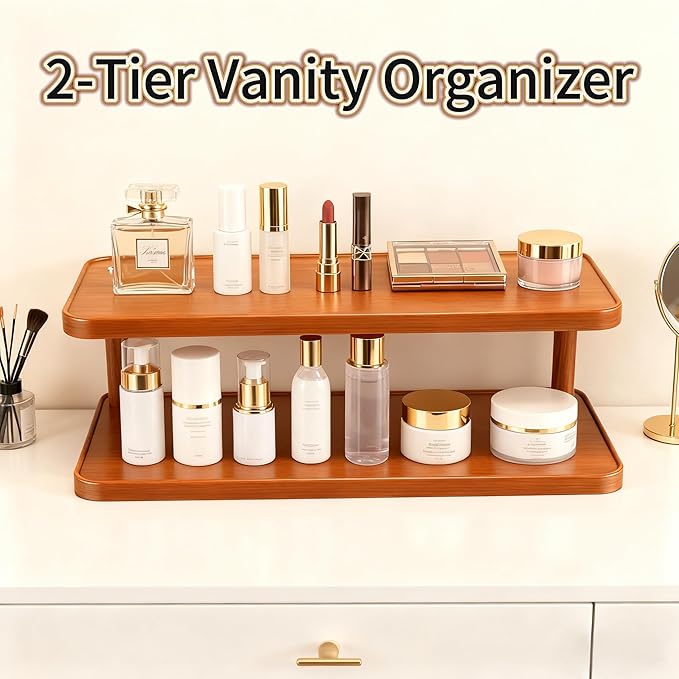 2-Tier Desktop Organizer Shelf, Countertop Display Rack for Office Dorm Kitchen & Bathroom Ideal for Spices Figurines Plants Coffee Makeup & Books Easy Assembly Storage Stand(30cm/11.8'')