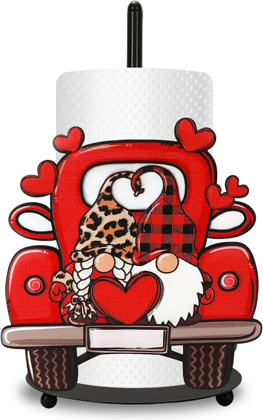 JarThenaAMCS Valentine's Day Paper Towel Holder Gnome Truck Kitchen Decor Accessories Large Metal Towel Holder Stand for Home Bathroom Countertop