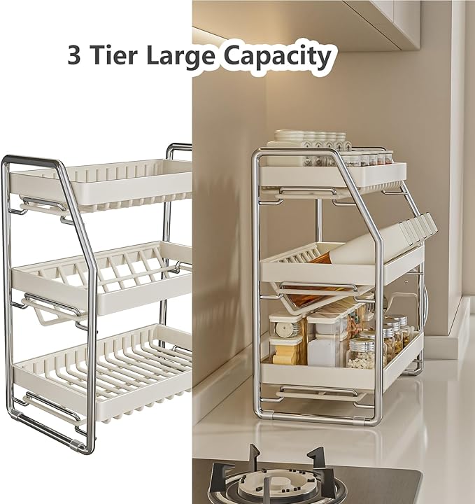 Spice Rack 3 Tier Kitchen Countertop Organiser Seasoning Rack Bathroom Tiered Shelf Skincare Standing Rack