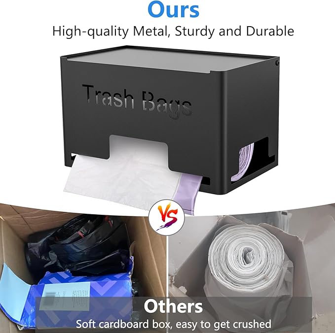 Extra Large Trash Bag Holder Dispenser, Metal Garbage Bag Dispenser Roll Holder,Trash Storage Organizer for Kitchen Laundry Room Under Sink, Wall Mounted or Freestanding, Black