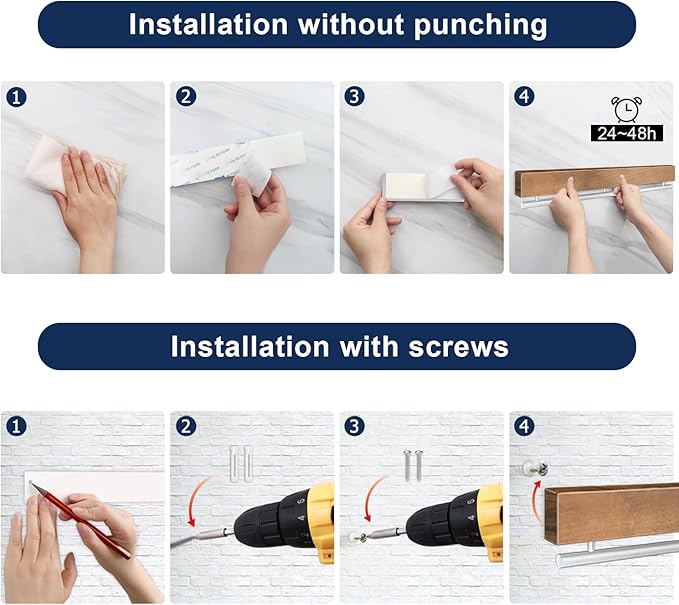 Dmore magnetic knife holder for wall—with 10 hooks, No Drilling 17 Inch Wood knife magnetic strip, Extra Strong Magnet knife rack, include Adhesive Tape and screws for Knives and Tools
