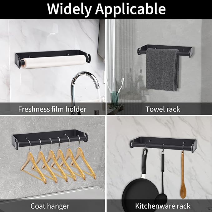 Under Cabinet Paper Towel Holder, Adhesive or Drill Mount Paper Towel Holder, Wall Mount Paper Towel Holders for Kitchen or Bathroom (Black)