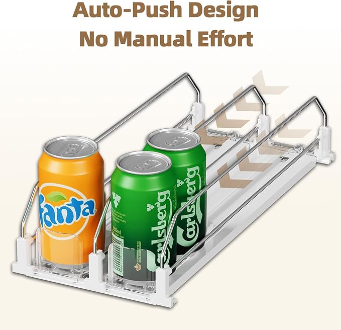 HIYOHIYO 3 Row Auto-Push Drink Organizer for Fridge, Automatic Pushing Can Dispenser for Supermarket Shelf Storage, Self Push Beverage Rack for Commercial Refrigerator, Adjustable Width (Depth 15")
