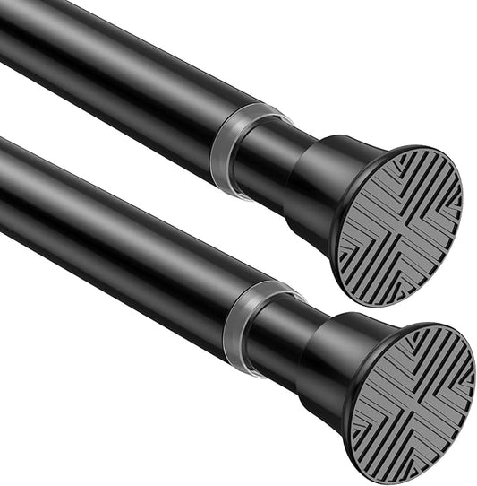 2Pack Black Tension Curtain Rods18 to 36 Inch,Spring Loaded Curtain Rods No Drilling,Small Tension Rod for Windows Door Closet,Pressure Rod