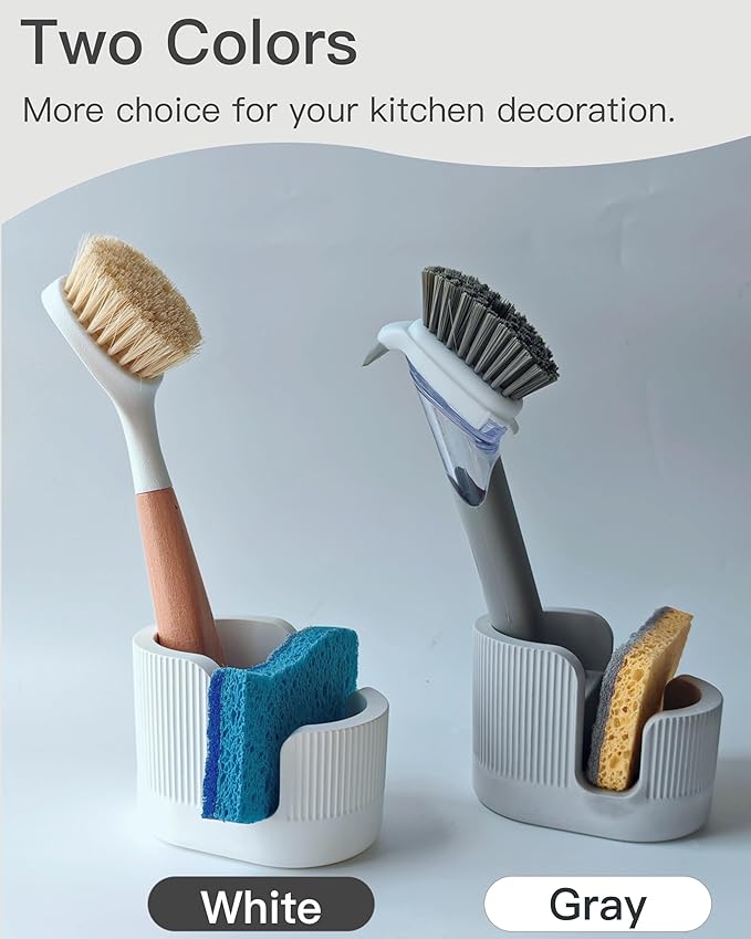 2-in-1 Diatomite Sponge Holder for Kitchen Sink, Quick-Drying Sponge and Dish Brush Holder, Absorbent Stone Sink Caddy Organizer, Light-Gray