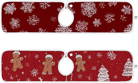 2 PCS Kitchen Sink Splash Guard 23.6 Inch Faucet Mat for Kitchen Sink Bathroom Sink Faucet Absorbing Drip Drain Mat Pad Microfiber Soft Washable Red Christmas Gingerbread Snowflakes