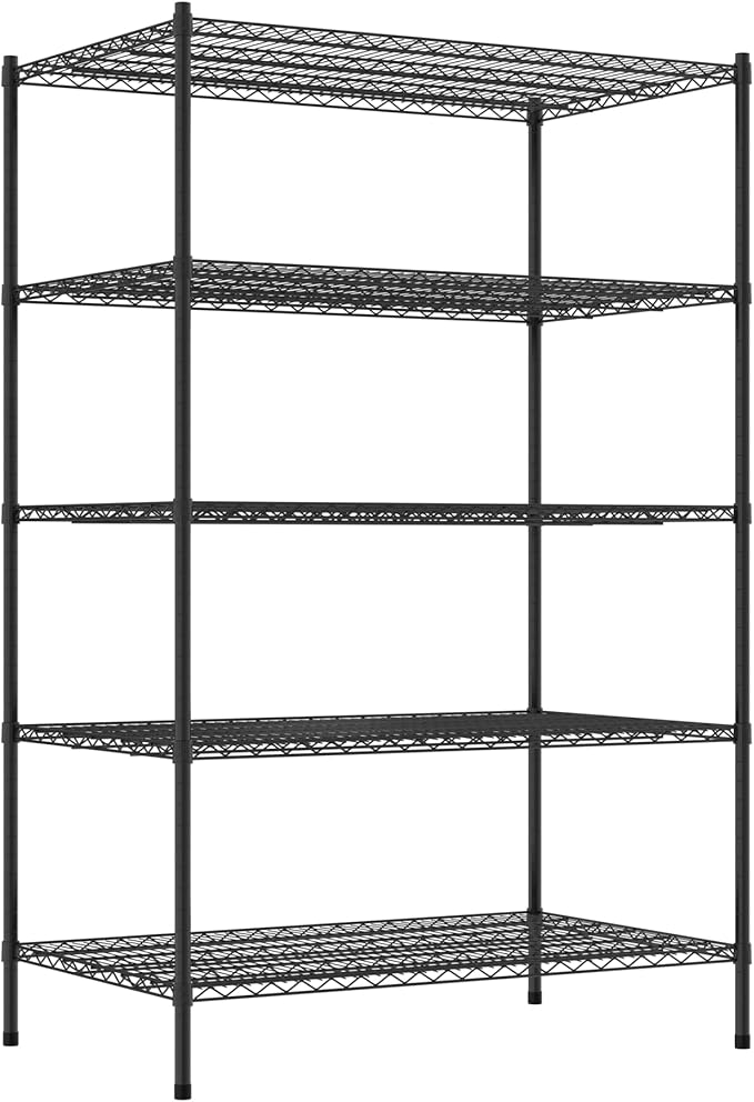 Commercial NSF Listed Black Epoxy Stationary Wire Shelving Kit 30" x 48" x 74", with 5 Shelves Perfect for Warehouse, Walk-in Refrigerator, Freezer, Grocery Store, Restaurant, Dishroom