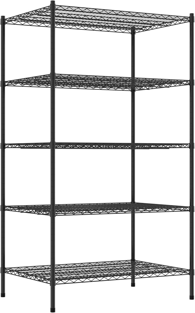 Commercial NSF Listed Black Epoxy Stationary Wire Shelving Kit 30" x 42" x 74", with 5 Shelves Perfect for Warehouse, Walk-in Refrigerator, Freezer, Grocery Store, Restaurant, Dishroom