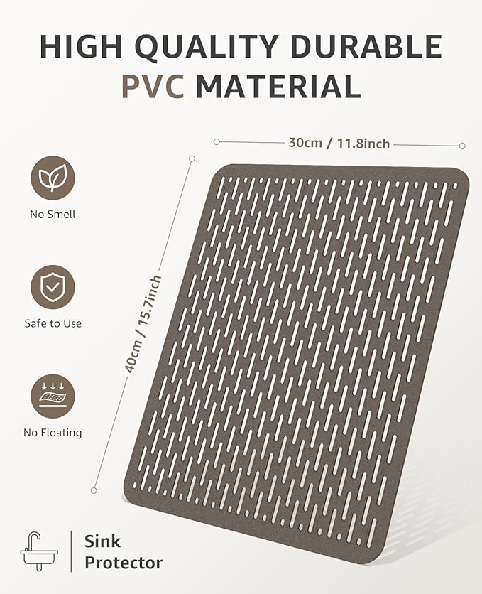 Bligli Mesh Sink Mat, 15.7 x 11.8inch Sink Prtector Mats for Kitchen Sinks, PVC Eco-Friendly Sink Protectors for Bottom of Sink, Fast Draining, Easy Cleaning, Clear Gray