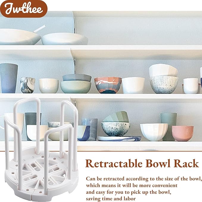 Adjustable Plate Holder, 2PCS Plate Organizer for Cabinet Dish Racks for Kitchen Retractable Bowl Rack Plates Organizer Plates Storage Rack Bowl Organizers (White)
