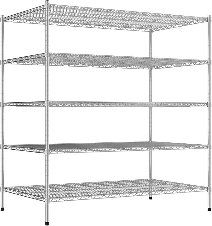 Commercial NSF Listed Chrome Stationary Wire Shelving Kit 36" x 60" x 64", with 5 Shelves Perfect for Warehouse, Walk-in Refrigerator, Freezer, Grocery Store, Restaurant, Dishroom