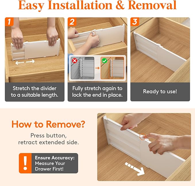 Lifewit 8" High 8 Pack Deep Drawer Dividers, 13.8-22.5" Adjustable Dresser Drawer Divider, White Drawer Organizer for Clothes, Tall Drawers Separators for Dresser, Kitchen, Bedroom, Cabinet, Office