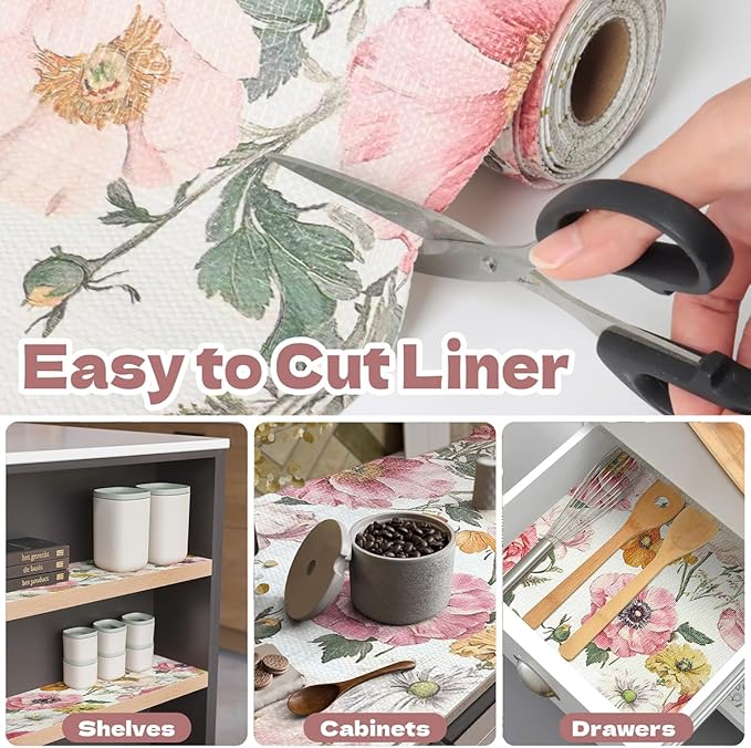 Quttisay Shelf Liner for Kitchen Cabinets Non-Adhesive,Cabinet Liner for Shelves Non Slip Drawer Liner,Waterproof Kitchen Drawer Liners,Cupboard Liners for Cabinets Easy to Clean (12In x 16.4FT)