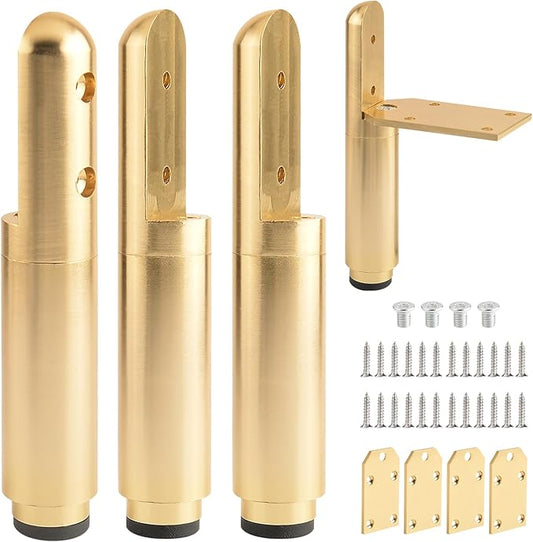 4 Pack Adjustable Furniture Legs Golden 3.3-4.5 Inch Coffee Table Height Extenders Nightstand Legs Replacement Support Metal Feet Desk Legs