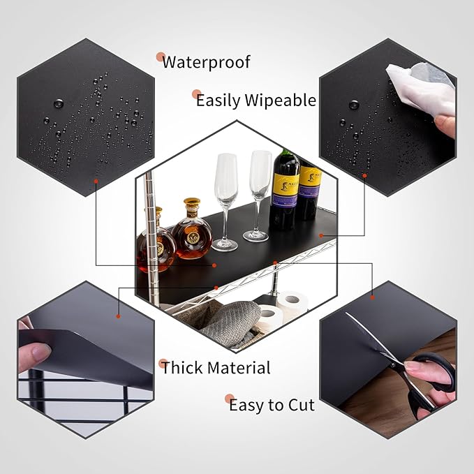 Poofzy Wire Shelf Liner 18" X 48", Non-Adhesive Plastic Shelf Liners for Wire Shelving, Waterproof Protector Mats (4PK, Black)