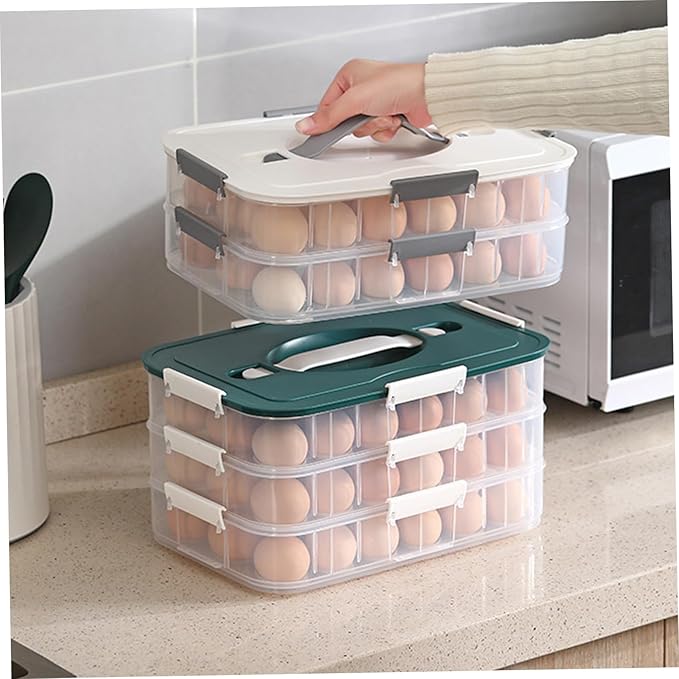 Lawnrden Container Sets, Deviled Egg Carrier 2-Layer Plastic Clear Deviled Egg Tray with Lid & Handle & Buckle Thickened 36 Holder for Fridge, Travel, Party