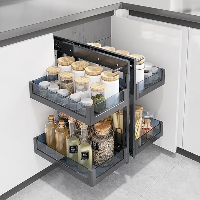 Gdrasuya10 Modern Blind Corner Cabinet Pull Out Organizer, 15" Opening Blind Cabinet Organizer 2 Tier Pull Out Shelf Organiser for Kitchen Cabinét Slide Out Organiser for Right or Left Open