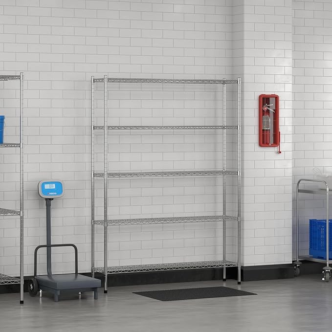 Commercial NSF Listed Chrome Stationary Wire Shelving Kit 12" x 54" x 74", with 5 Shelves Perfect for Warehouse, Walk-in Refrigerator, Freezer, Grocery Store, Restaurant, Dishroom