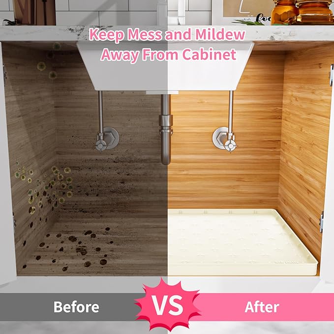 Sdpeia Under Sink Mat 34"×22" Waterproof Silicone Cabinet Liner & Sink Protector for Kitchen & Bathroom, Multi-Purpose Organizers Tray for Pets, Laundry, Cat Litter Mat