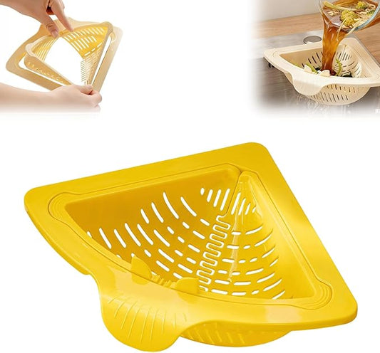 Magnetic Drainage & Filter Basket, Kitchen Corner Sink Strainer, Triangular Sink Strainer with Twist-Open Bottom, Kitchen Sink Corner Rack for Draining & Storage, Punch-Free Installation (YELLOW)